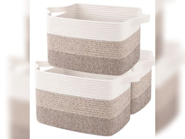 Lot 96-232688 - Decorative Woven Baskets for Shelves, Rectangular Nursery Bins for Baby Toys, Closet Organizer Bin f...