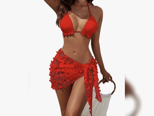 Lot 96-180116 - Blooming Jelly Womens 3 Piece Swimsuits Triangle Halter Thong Bikini Set Butterfly Bathing Suits Sar...