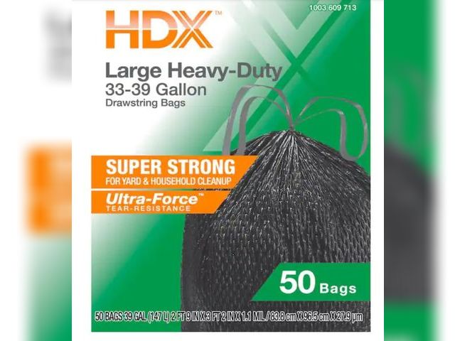 Lot 96-166705 - HDX
33-39-Gal. Black Heavy Duty Drawstring Trash Bags with 20% PCR (50-Count)
Open Box -- Quanity Un...