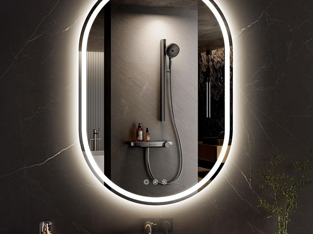 Lot 96-181704 - LED Bathroom Mirror with Lights 24 x 36 Inch, Oval LED Mirror for Bathroom, Fogless, Dimmable, 3 Col...