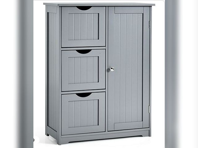 Lot 96-190014 - Costway Single Door 3 Drawer Grey Freestanding Bathroom Cabinet
Unused open box
