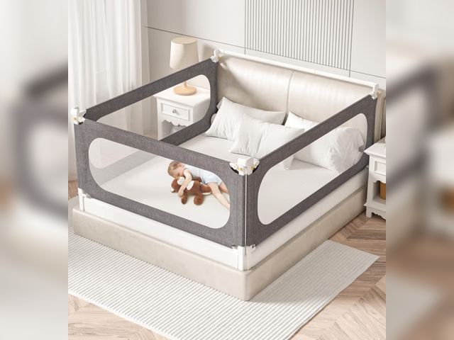 Lot 96-180267 - PNXDFC 3-Piece Queen Size Bed Rails for Toddlers, with Headboard Rod -Height Adjustable Baby' Safety...