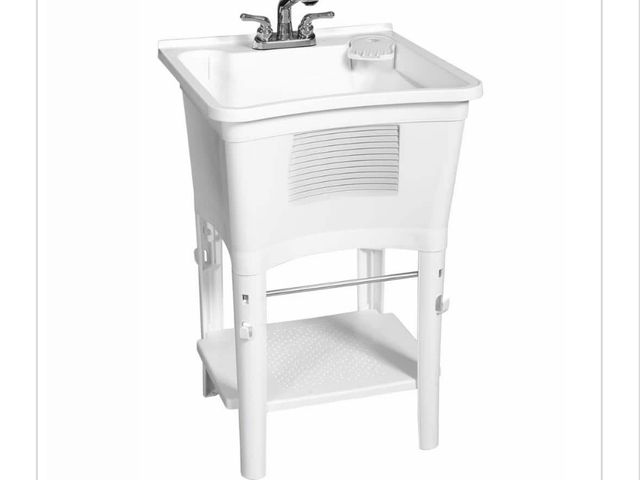 Lot 96-175278 - Glacier Bay 24.1 in. L x 24.1 in. W x 36.7 in. H Laundry Sink / Utility Sink Work Center in White wi...