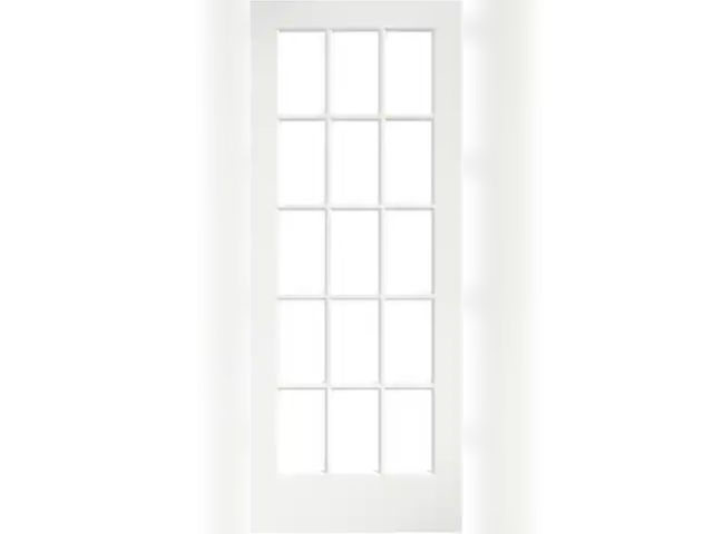 Lot 96-145381 - eightdoors 28 in. x 80 in. Clear Glass 15-Lite True Divided White Finished Solid French Interior Doo...
