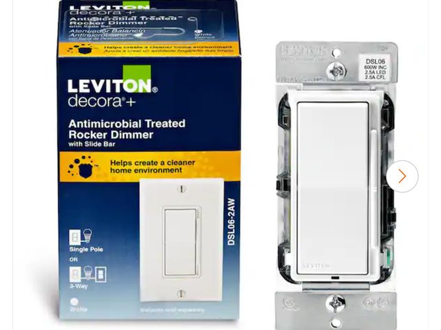 Lot 96-192005 - Leviton
Decora Slide Dimmer Switch Antimicrobial Treated for Dimmable LED, Halogen and Incandescent ...