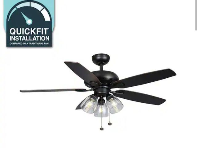 Lot 96-166556 - Hampton Bay Rockport 52 in. LED Matte Black Ceiling Fan with Five Reversible Blades New