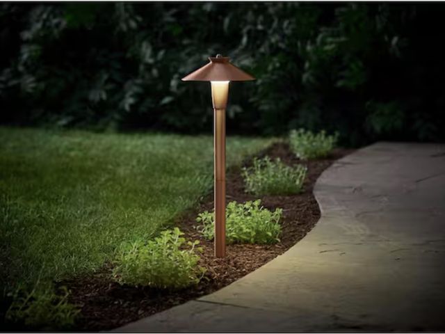 Lot 96-211983 - Hampton Bay 120 Lumen Red Brass Low Voltage Integrated LED Waterproof Outdoor Landscape Path Light N...