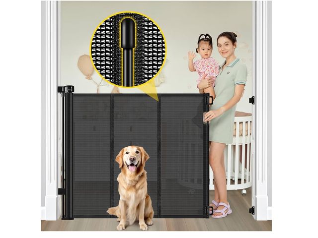Lot 96-175809 - Reinforced 42” Extra Tall Retractable Baby Gates with Rods, Extends up to 60” Wide, Tall Retractable...