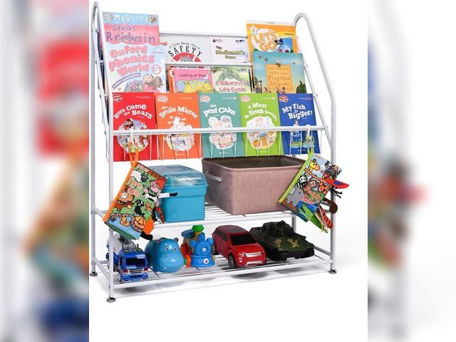 Lot 96-187691 - Kids Bookshelf, 5 Tier Metal Bookcase and Toy Storage, for Kids Room and Bedroom Living Room 
Color ...