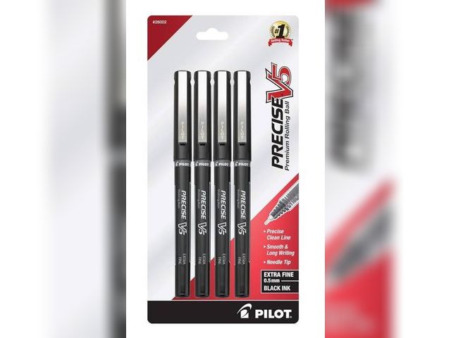 Lot 96-162079 - Pilot, Precise V5, Capped Liquid Ink Rolling Ball Pens, Extra Fine Point 0.5 mm, Black, Pack of 4
Ne...