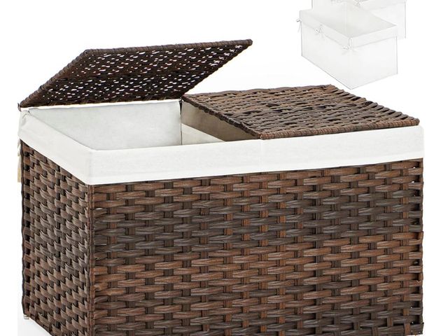 Lot 96-173346 - Storage Basket with Lid Rattan Woven Storage Baskets with 2 Separate Lids, 17.2 Gallon (65 L), 22 x ...