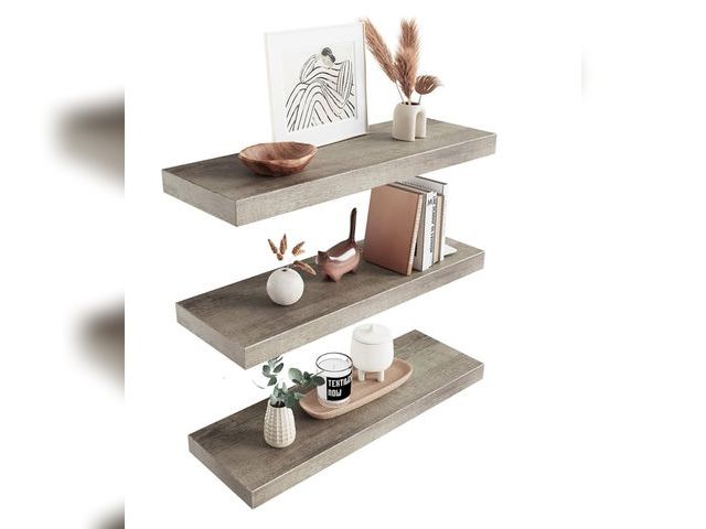Lot 96-170099 - Colima Floating Shelves for Grey Wood Wall Shelf for Bedroom, 24 Inch Wall Mounted Floating Shelves ...
