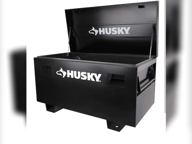 Lot 96-212013 - Husky Tool Storage 48 in. W Black Steel Job Site Toolbox new, has some dents on the lid, MSRP $399