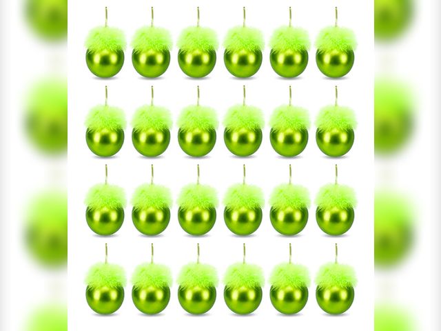 Lot 96-194885 - Case of 336 Green Christmas Ornaments with Fuzzy Fluffy Hair, Lime Green Furry Christmas Ball Orname...