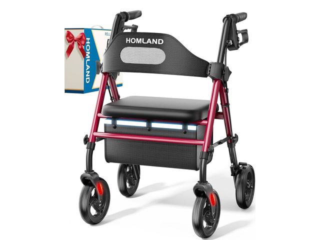 Lot 96-175735 - HOMLAND Foldable Rollator Walkers with Seat for Seniors, 8'' Big Wheels, 350 lb. Weight Capacity, Ad...