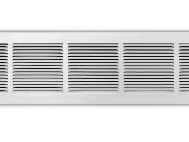 Lot 96-232582 - 5 pack of Everbilt 30 in. x 6 in. 1-Way Steel Baseboard Return Air Grille in White New, but 1 is ben...
