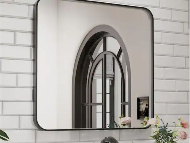 Lot 96-174760 - waterpar 36 in. W x 36 in. H Rectangular Aluminum Framed Wall Bathroom Vanity Mirror in Black New MS...