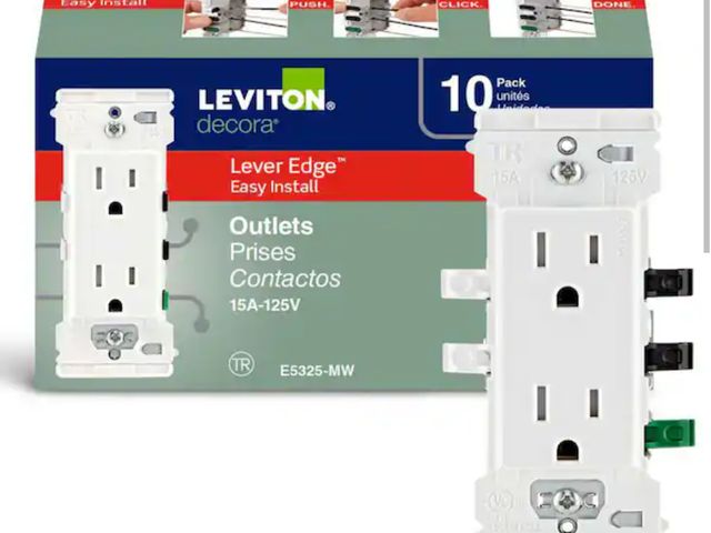 Lot 96-189081 - Leviton Decora Lever Edge 15 Amp 125 V Tamper Resistant Duplex Outlet/Receptacle, White E5325 Unused...