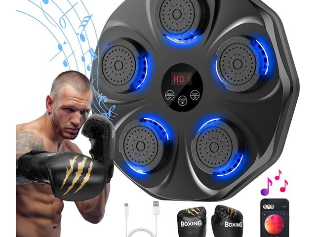 Lot 96-170107 - Music Boxing Machine, Interactive Punching Trainer with Boxing Gloves, Large Size Wall Mounted Elect...