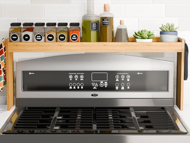 Lot 96-179085 - Edgecrest Bamboo Over The Stove or Sink Modern Spice Shelf, No Annoying Middle Screw, 31.5” Wide Sto...