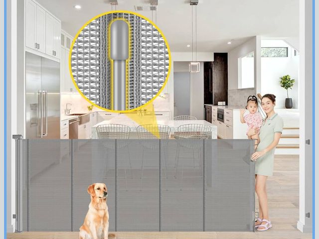 Lot 96-180674 - Reinforced 42” Extra Tall x 80” Wide Retractable Baby Gates with Rods to Prevent Crawling Through, E...