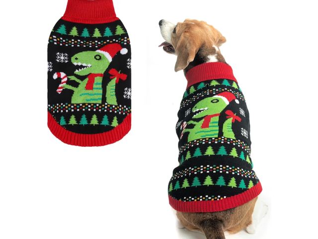 Lot 96-190889 - BINGPET Knit Puppy Dog Sweater,Dinosaur Pattern Holiday Turtleneck Sweaters for Small Medium Large D...