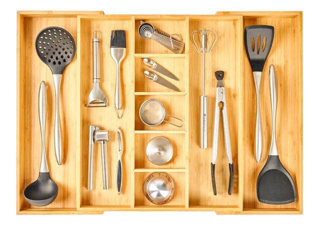 Lot 96-164229 - Umilife Extra Large Expandable Kitchen Drawer Organizer for Utensil and Junk, 19" Deep for Big Drawe...