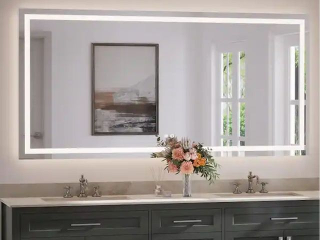 Lot 96-166269 - KeonJinn
72 in. W x 36 in. H Rectangular Frameless LED Anti-Fog Mirror Wall Mount Bathroom Vanity Mi...