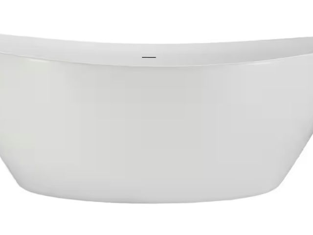 Lot 96-173314 - 71 in. x 33 in. Acrylic Freestanding Soaking Bathtub in Glossy White With Matte Black Drain
MSRP $58...