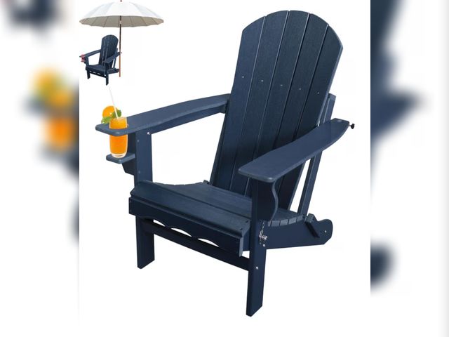 Lot 96-210578 - Folding Adirondack Chairs, HDPE Plastic Adirondack Chair with Cup Holder Weather Resistant, Wood Tex...