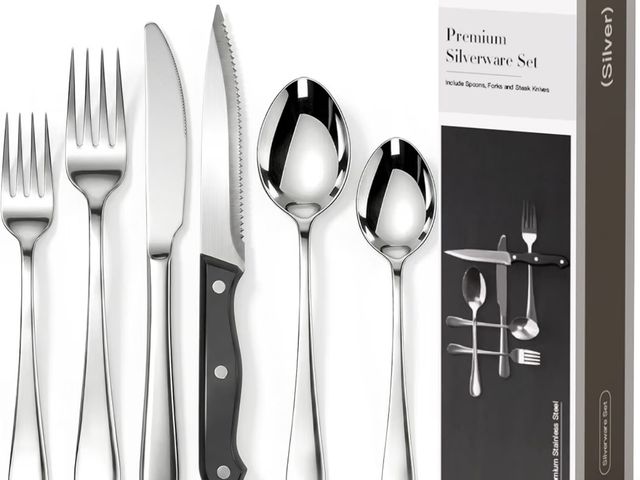 Lot 96-233192 - Astercook 25-Pieces Silverware Set with Steak Knives, Tableware Set for 4 - Great Food-Grade Stainle...