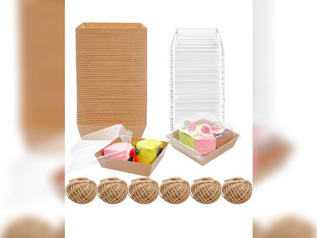Lot 96-170383 - 200 Pack Charcuterie Boxes with Clear Lids and Rope for 4 Inches Cake Boxes Disposable Square Desser...
