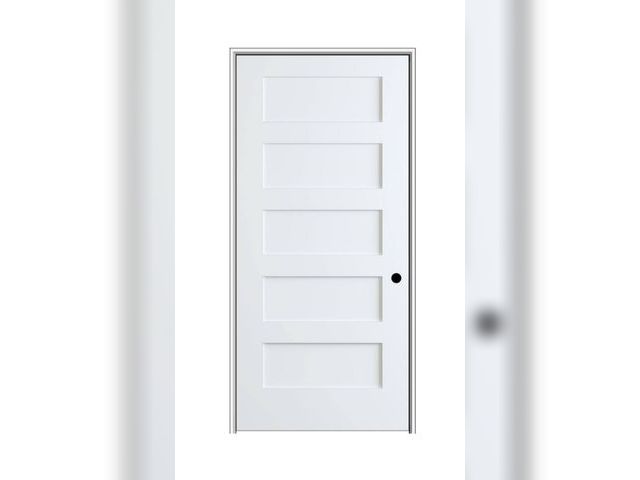 Lot 96-169052 - Shaker Flat Panel 36 in. x 80 in. Left Hand Solid Core Primed HDF Single Pre-Hung Interior Door with...