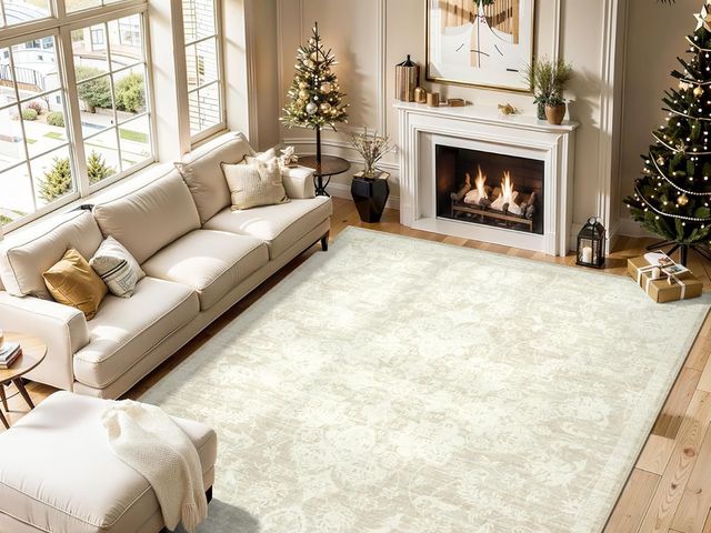 Lot 96-195232 - Area Rug 9x12 Living Room Rug, Soft Vintage Washable Rug with Anti-Skid Backing Stain Resistant Thin...