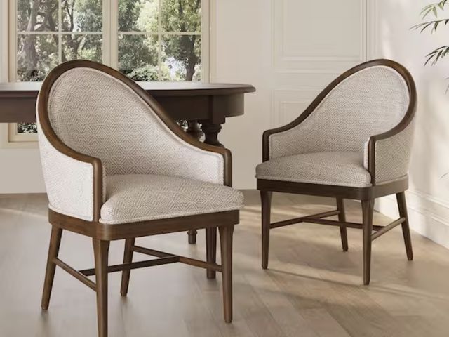 Lot 96-222100 - Mid Century Modern Beige Dining Chairs with Farmhouse Twill Upholstered, Accent Curved Backrest Set ...