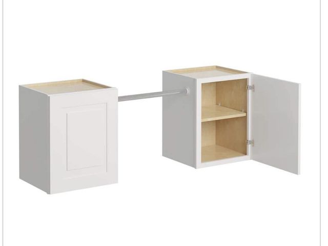 Lot 96-227716 - MILL'S PRIDE Greenwich Verona White 23 in. H × 58 in. W x 12 in. D Plywood Laundry Room Wall Cabinet...