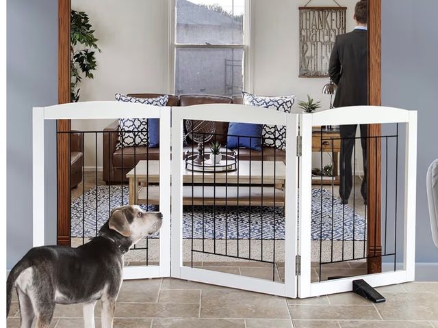 Lot 96-179341 - ZJSF Freestanding Dog Fence Indoor, Foldable Dog Gate for Doorways, Stairs or Hallways, Sturdy Wood ...