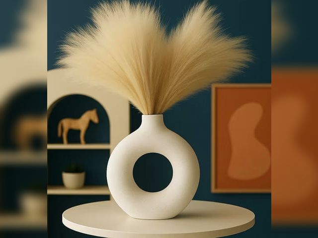 Lot 96-194223 - Modern White Ceramic Vase - 7.5 Inch Tall - Ceramic Flower Vase. Home Decor, Centerpiece, Coffee Tab...