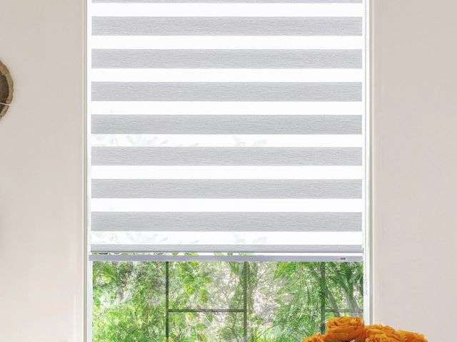 Lot 96-187525 - Zebra Roller Window Blinds,Custom Cut to Size,Roller Blinds Dual Layer Roller Shade Blinds, Gray,Fix...