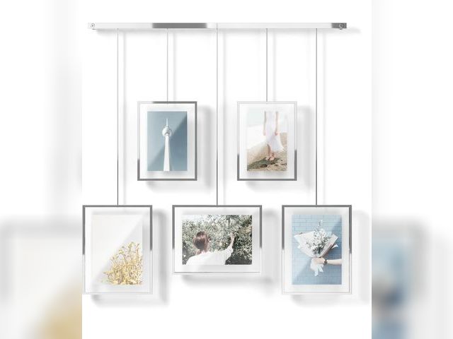Lot 96-186682 - Umbra Exhibit Picture Frame Gallery Set, Adjustable Wall Collage Displays Five Photos (Two 4x6 and T...