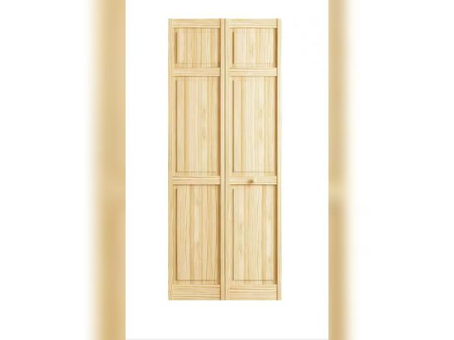 Lot 96-182111 - Veranda 36 in. x 80 in. 6-Panel Pine Unfinished Interior Closet Bi-fold Door MSRP $137 Unused, has a...