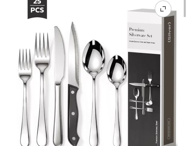 Lot 96-232837 - Astercook 25-Pieces Silverware Set with Steak Knives, Tableware Set for 4 - Great Food-Grade Stainle...