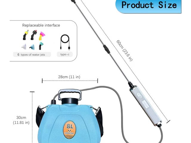 Lot 96-232487 - Powerful Electric Sprayer with Waterproof Handle, USB Charging, 6 Spray Heads, 2.1 gallons, Adjustab...