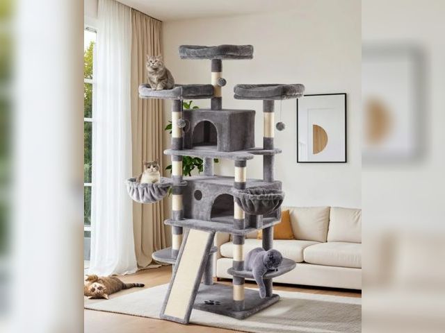 Lot 96-197358 - Sha Cerlin 68" X Large Cat Tree and Tower for Cats with Condo House, Sisal Scratching Board &amp; Po...