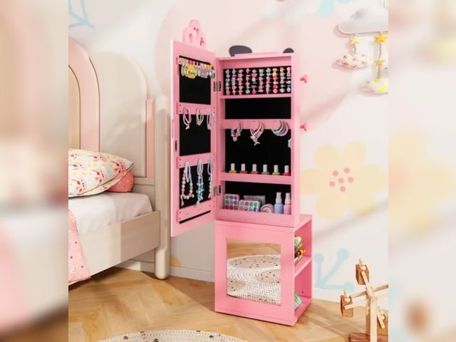 Lot 96-197724 - 3-in-1 Freestanding Kids Jewelry Cabinet Armoire with Full Length Mirror
New