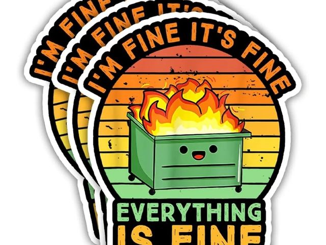 Lot 96-166737 - 2pks of SODAVA (3Pcs) I'm Fine It's Fine Everything is Fine Sticker Funny Dumpster Fire Meme Sticker...