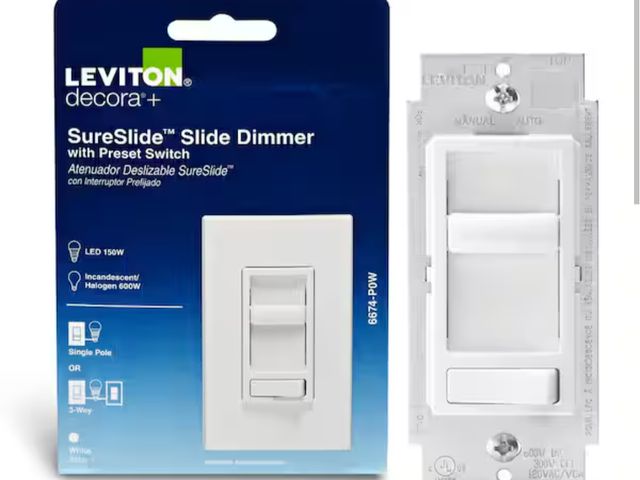 Lot 96-162722 - Leviton 
SureSlide Dimmer Switch for Dimmable LED, Halogen and Incandescent Bulbs - White 6674-P0W n...