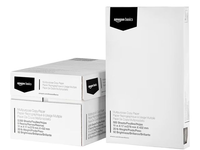 Lot 96-180628 - Amazon Basics Multipurpose Copy Printer Paper, 20 lb, 11 x 17 Inches, 5 Reams (2,500 Sheets), 92 Bri...