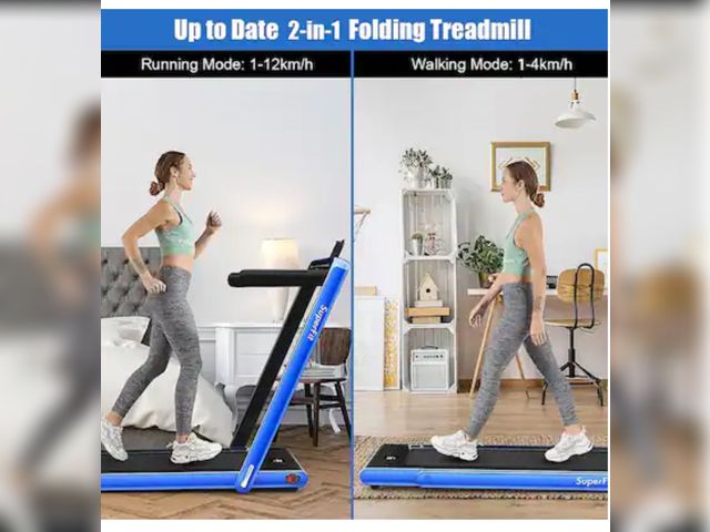 Lot 96-206955 - Costway - Up To 7.5MPH 2.25HP 2 in 1 Dual Display Screen Treadmill Jogging Machine W/APP Control - B...