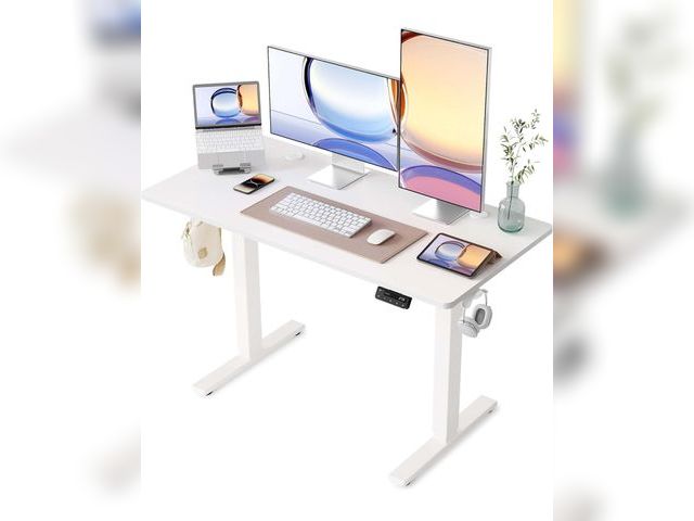 Lot 96-173232 - YIHAYO Electric Standing Desk, 48 x 24 Inches Stand Up Desk with Splice Board, Adjustable Height Des...